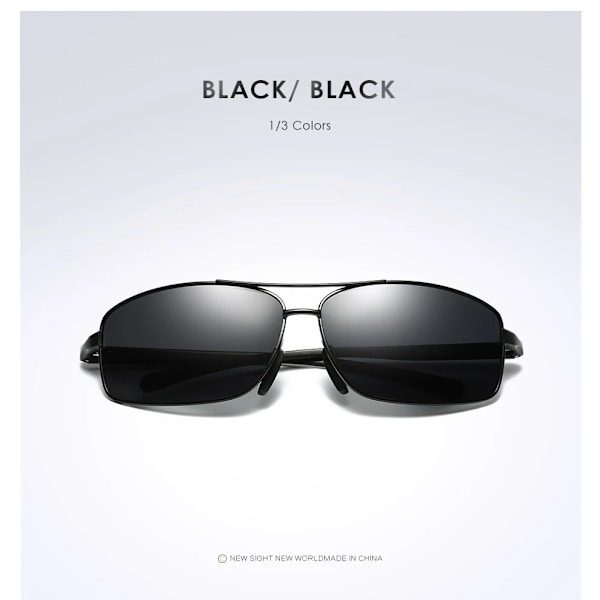 AORON Classic Retro Polarized Solglasögon Herr Rektangulära Solglasögon Aluminiumram Solglasögon Herr UV400 Black Black Zipper Glasses Case