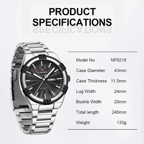 NAVIFORCE Militär watch för män Vattentät manlig klocka Stålband Quartz Dag- och datumvisning Man Armbandsur Reloj Hombre SBE