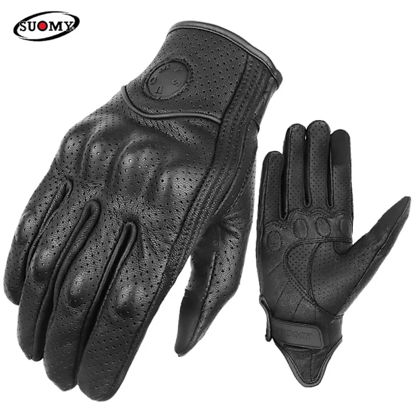 Suomy Läder Motorcykelhandskar Vintage Herr Dam Moto Cykling Vårhandskar Retro Motorcykel Motorcross Atv Motorhandskar Brun Black S