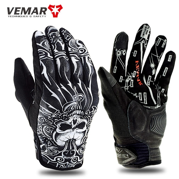 Sommar Motorcykelhandskar Hel Finger Motocrosshandskar Pekskärm Körning Mtb Moto Handskar För Dödskalle Brittisk Flagga Turnering Karta Black M