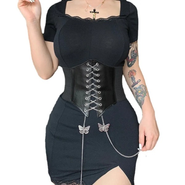 Mode Flerfärgat Pu Läder Kvinna Bälten Jeans Klassisk Retro Guld Runt Spänne Kvinnlig Pin Lyx Punk Gothic Midjeband black belt 106cm