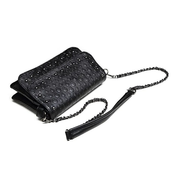 JIEROTYX England Style Skull Dam Crossbody Bag Läder Small Skull Axelväska Kedja Lyx Clutch Damväskor Designer black (20cmMax Length30cm)