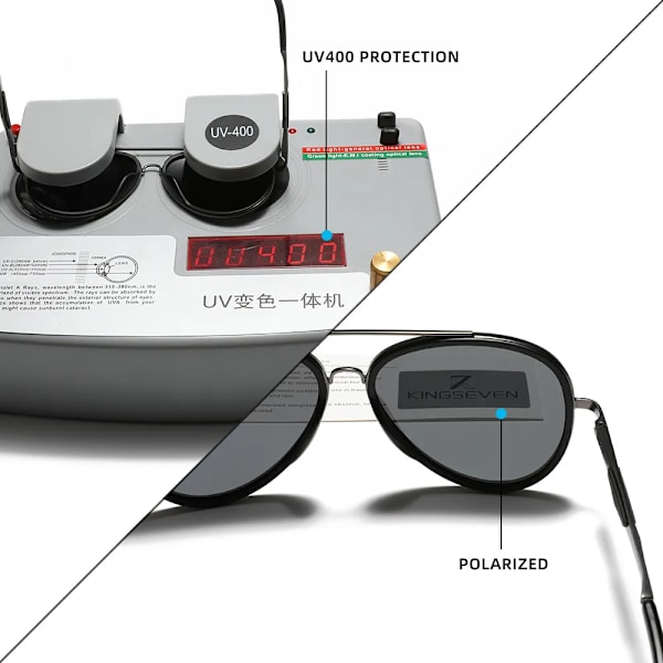 KINGSEVEN 2022 Brand Classic Pilot Polarized Solglasögon Herr Körning Man Solglasögon Glasögon UV-blockerande Oculos N7936 Gun Gray Original