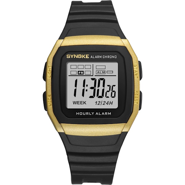 SYNOKE Digitala klockor för män Utomhussport Mode Multi Vattentät Stor urtavla Lysande armbandsur Väckarklockor män 9023B Gold