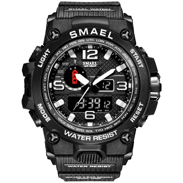 SMAEL Dual Display Digital LED Watch Pointer Typ Quartz Elektriska klockor Relogio Masculino Uomo Sportklocka 1545 SILVER