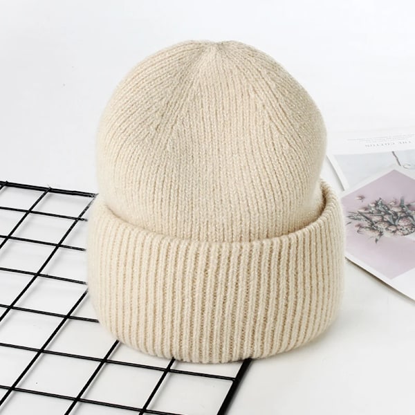 Visrover 9 Färger Unisex Solid Färgade Mössor Vinterhatt För Kvinna Stickad Bonnet Acryl Kvinna Höst Varma Skullies 4-lurex beige