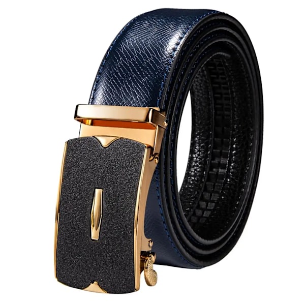 Högkvalitativt märke herrbälten blå koläder Automatiska spännen Spärr midjeband Bälte för män Klänning Jeans Kostym Byxor Present 2266DME 110cm