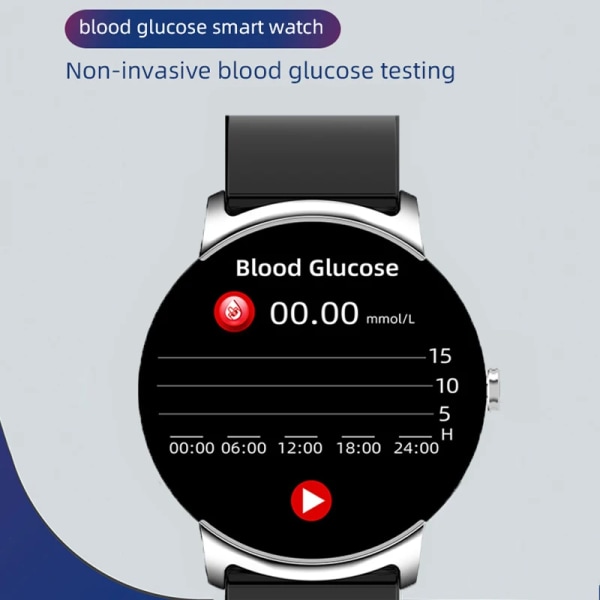NY Glukos Smart Watch Herr Blodtryck Blod Syre Kroppstemperatur Pulslarm IP68 Vattentät Smartwatch Dam Silver silicone