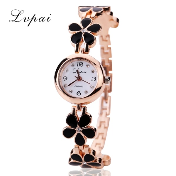LVPAI Brand Klockor Dam Daisies Blomma Guld Strass Armband Armbandsur Watch Kvinna Mode Klassisk watch White