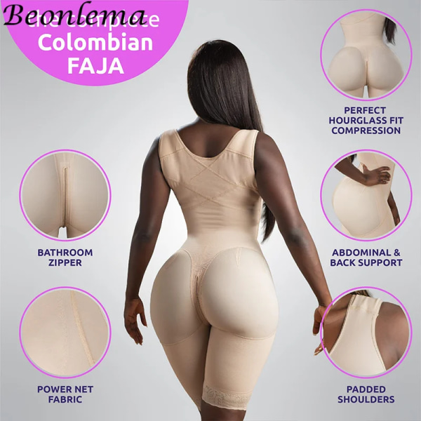 Colombianska Shaperwear Kvinnor gördel för att gå ner i vikt Magen reducerar och formar skinkor Lyfter Fajas bodysuit med hög kompression Black M