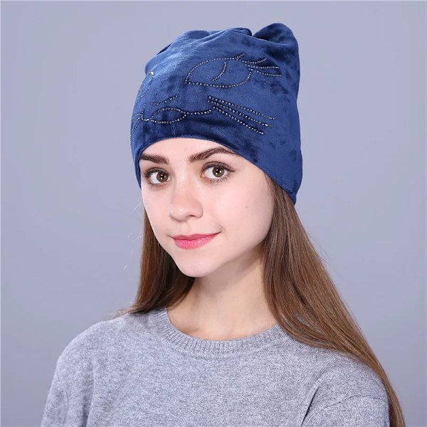 Xthree Flanell Autumn Skullies Beanies för Kvinnor Vinterhatt Söt Kitty Barnhatt för Flickor Gorras Light Gray