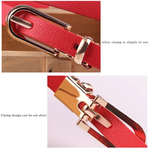 Nya Dambälten Justerbart PU-läder tunt bälte för tjejer Guldspänne Klänning Byxor Designer midjeband Mager midjebälte Red 108cm