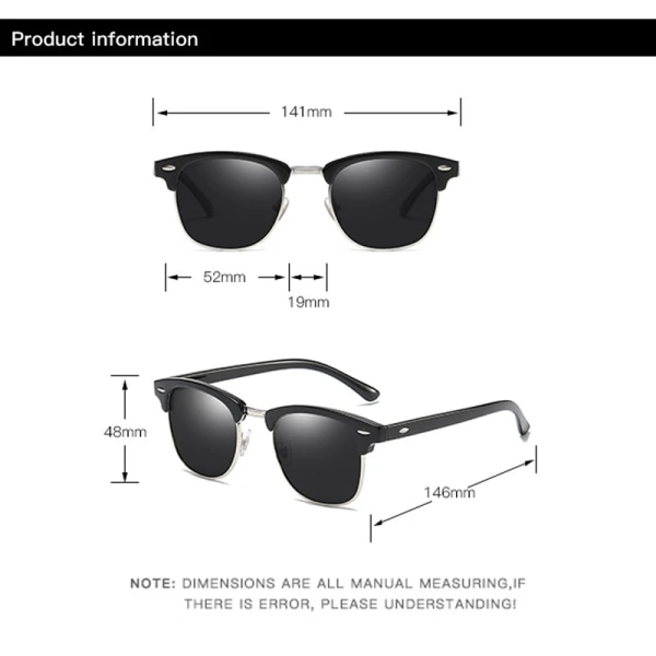 RUOBO Klassiska polariserade solglasögon för män Kvinnor Märkesdesign Körspegel Yta Lins Solglasögon Goggle UV400 Gafas De Sol Black-Black Silver Frame