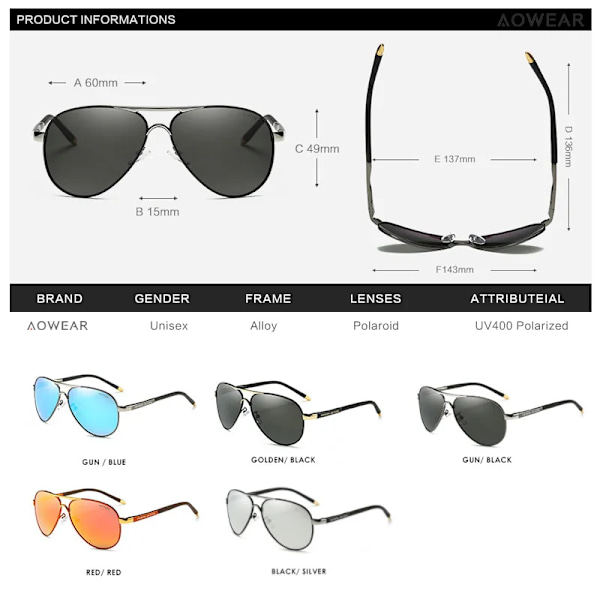 AOWEAR Brand Designer Polarized Solglasögon Herr Aviation Coating Spegel Solglasögon för Man Kvinnor oculos gafas lentes de sol Silver AOWEAR