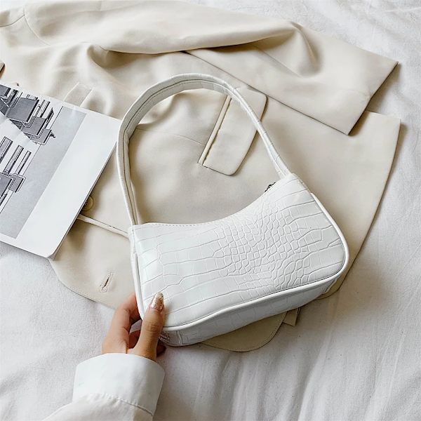 Dam Nylon Enfärgad Axelväska Dragkedja Liten Crescent Messenger Handväskor Lyx Designer Handväska Retro Dam Axelväskor White(.174)