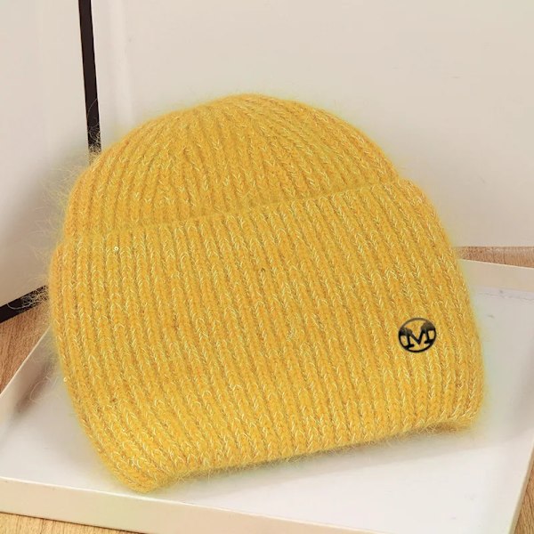 Ins Solid Shiny Color Beanies SkulliesLetter Kvinna Fluffig Vinterhatt För Matchande Varm Mjuk Present letter logo16