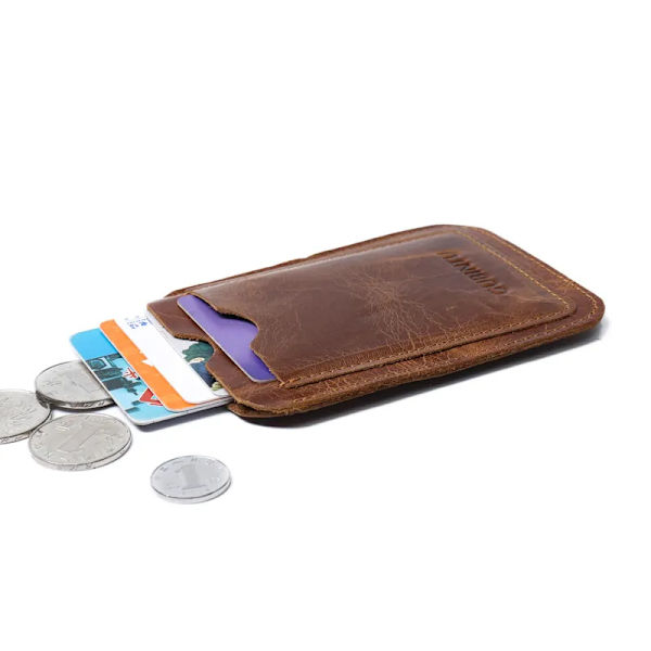 1 st äkta läder smal plånbok Kredit-id-kortshållare Handväska Case för män Modeväska för män Cover Brown