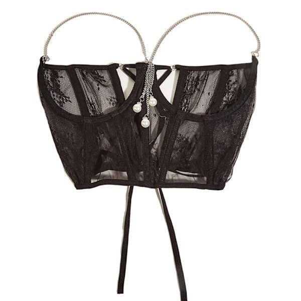 Sexig korsett Underbyst Kvinnor Elegant Cummerbunds Curve Shaper Modelleringsrem Slimmande midjebälte med Dangle Chain Bustiers Black