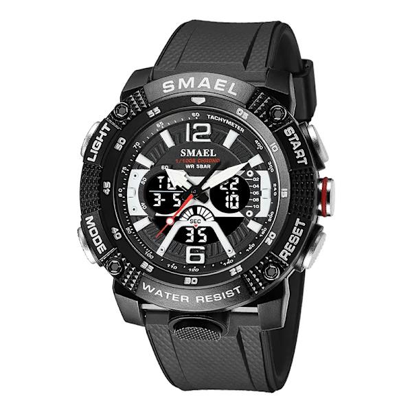 Sportklockor Vattentät SMAEL Manklocka Digital LED Display Kvarts Analog Stoppur Mode Grön Orange Klocka 8058 Watch BLACK
