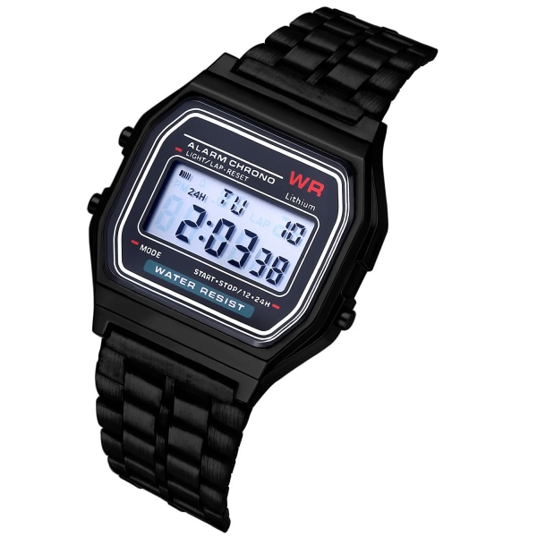 Lyx F91W watch Retro LED Digital Sport Watch Elektronisk Armbandsklocka Dam Herr Par Black-1