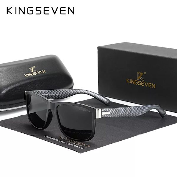 Äkta KINGSEVEN Brand Square Retro Gradient Polarized Solglasögon Dam Män Kolfibermönster Design Utomhussportglasögon Limited Black