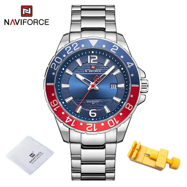 Naviforce Casual Märke Watch Watch i rostfritt stål för män Kvarts datumklocka med lysande visare Relogio Masculino SSBE
