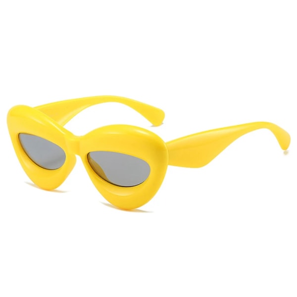 SO&EI Retro Cat Eye Candy Färg Solglasögon Dammodemärke Designer Ovala linsskydd UV400 Män Gul Rosa Solglasögon Yellow grey As the picture