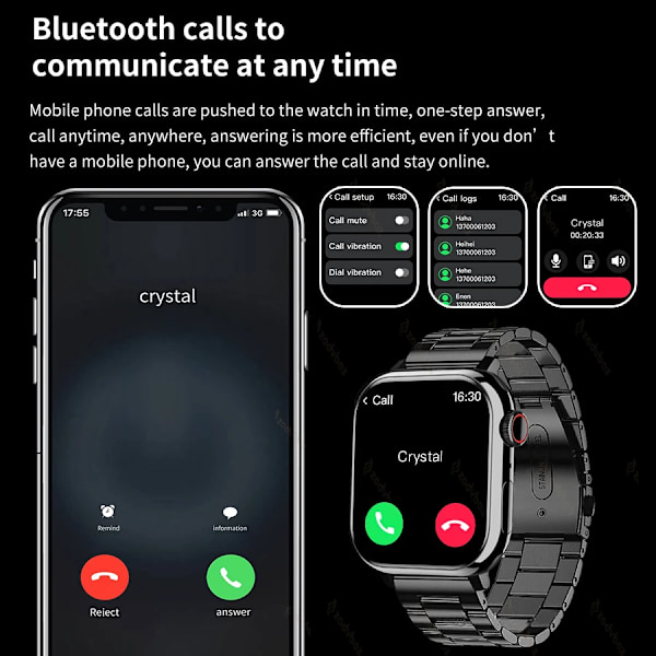 Ny Smart Watch 9 Herr Kvinnor Kroppstemperatur Bluetooth Call Vattentät Blodsyre Trådlös Laddning Dam iw9 Watch För Apple black mesh