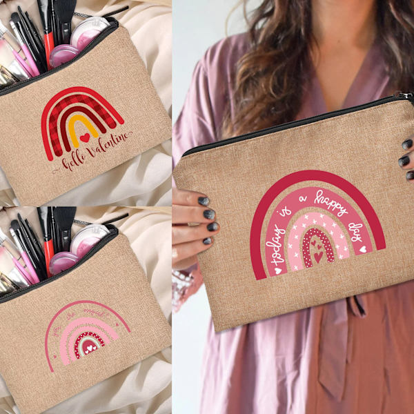 Rainbow Kvinnor Canvas Sminkväskor Söta kosmetikaväskor Påsar Ett brett urval av design Påse Kvinnor kosmetikväska C 003 (Linen)