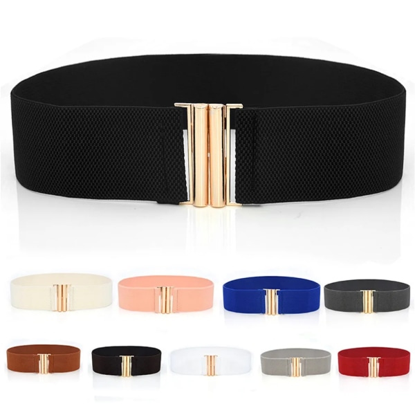 Brett resårbälte Enfärgad Korsettbälte Metallspänne Dammode Cummerbands Stretch Cinch Midjeband Klänning Midjebälte #YY White