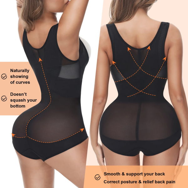 Bodysuit för kvinnor Shapewear Sömlösa underkläder Magkontroll Öppen byst Korsett Bantning Body Shaper Waist trainer Black add Black M