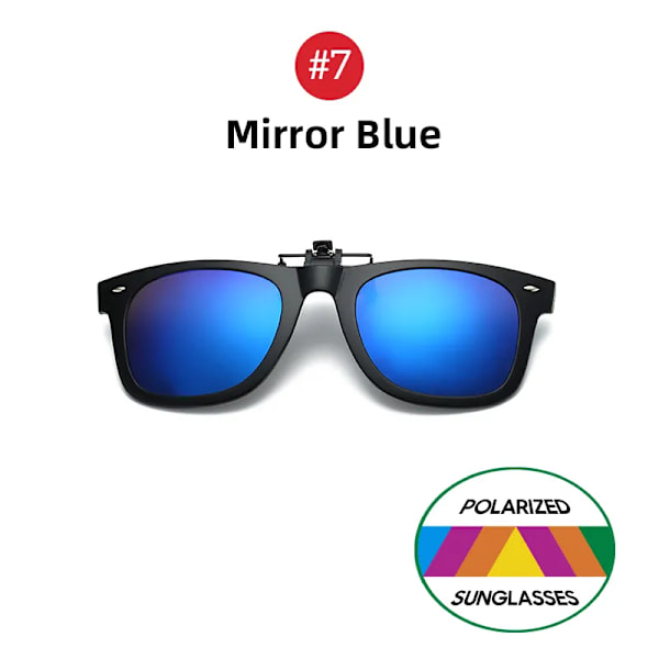 VIVIBEE Flip Up Clip on Solglasögon för män Körning Solglasögon Lättfiske Kvinna Anti-UVA UVB polariserad nattseende lins 7 Mirror Blue without case