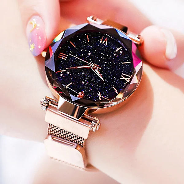 Dammode Stjärnhimmel Klockor Magnet Spänne Mesh Bälte Diamond Quartz Watch Dam Klänning Klocka Blue