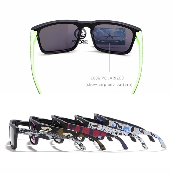 KDEAM iögonfallande funktion polariserade solglasögon för män Mattsvart rampassform. Måla tempel Play-Cool Solglasögon med case PRO-C17 Skull Zipper Case