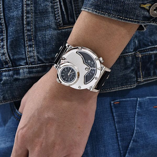 Oulm Klockor Unik Design Flera tidszoner Läderrem Man Quart Armbandsur Oulm 9591 Mode Herr Klockor reloj hombre Black