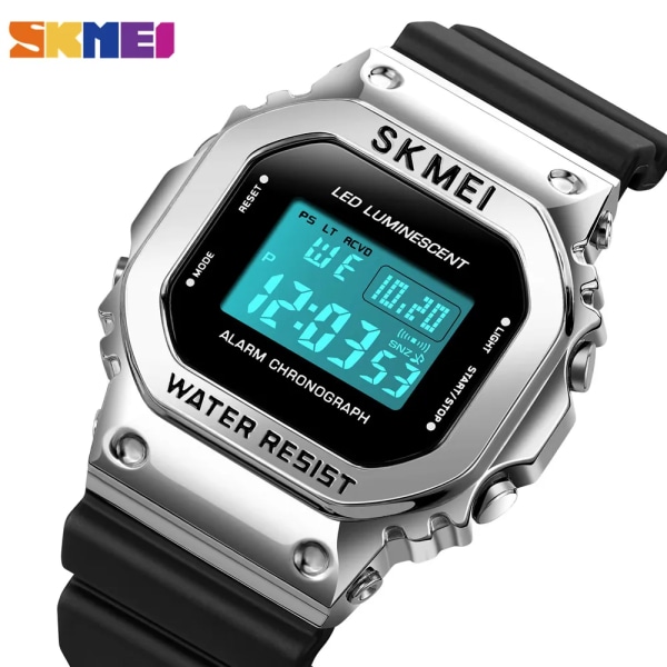 SKMEI Mode LED-ljus Digital Watch Herr 3Bar Vattentät Chrono Alarm Klockor Datum Vecka Klocka Watch reloj hombre 1851 silver