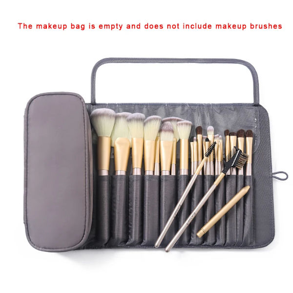 12/18/24 Hål Sminkborsteväska Funktionell case Organizer Sminkborstar Skydd Sminkverktyg Rullande påse gray