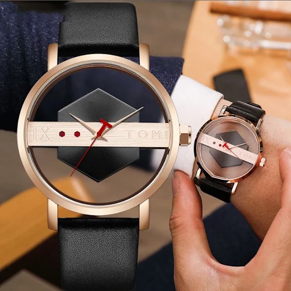 Unik Creative Halv Transparent Unisex watch klocka För män Kvinnor Par Nörd Snygga Läder Armbandsur Mode Quartz watch QT290-1