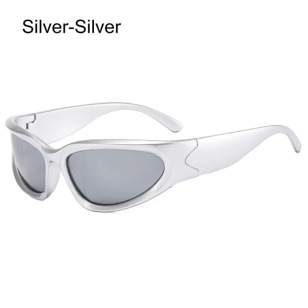 Y2K Wrap Around Solglasögon Futuristiska ovala Sportsolglasögon Trendiga modesolglasögon Retro Punk Goggle Eyewear Cykelsolglasögon Silver-Silver