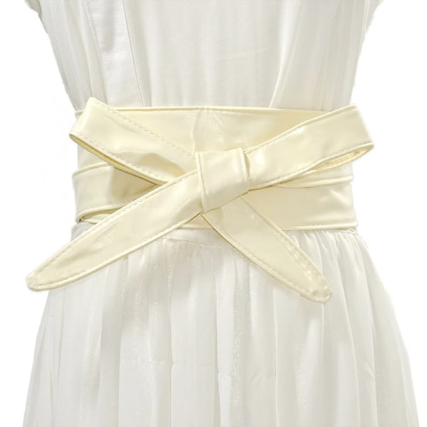 Kvinnor Snörning Pu-läderbälte Nytt Bowknot Bälten Längre Bred Bind Midjeband Slips Rosett Dam Klänning Dekoration Mode 2022 Beige one size