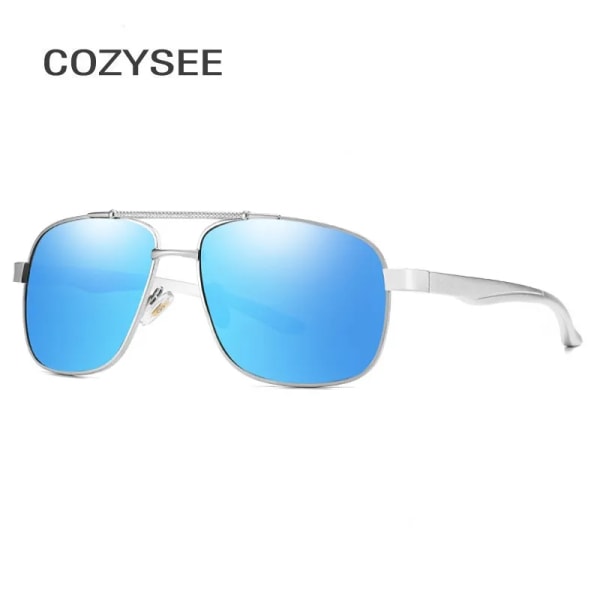 Polarized UV400 Mirror Man Solglasögon Dam För Män Oculos de sol SILVER BLUE NO CASE