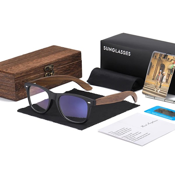 GM Märke Valnöt Trä Polariserad Solglasögon Herr Fyrkantig Båge Solglasögon Dam Solglasögon Man Oculos de sol Masculino S7061h AntiBlue Square Box Black