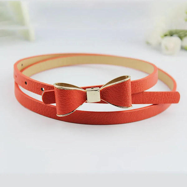 PU Läder Kvinnor Skinny Butterfly Rosett Midjebälte Dor Klänning smalt tunt midjeband Orange