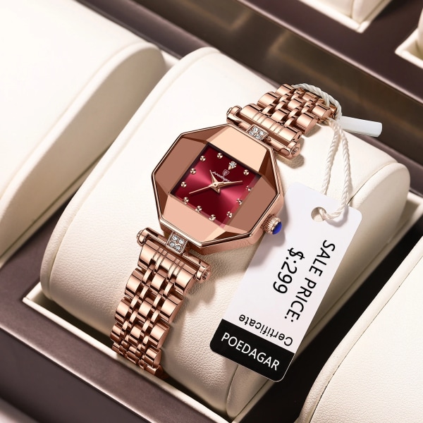 POEDAGAR Lyxmode Watch Hög kvalitet Casual Diamond Rostfritt stål Vattentät Kvarts Watch Zegarek Damski Rose Gold Red