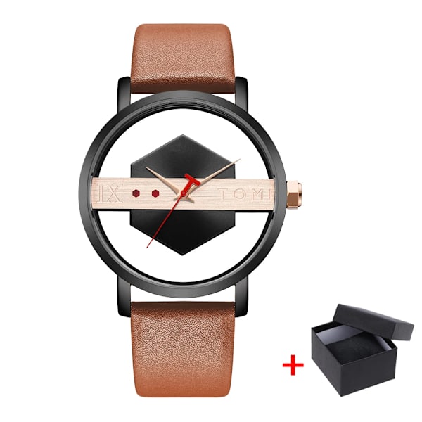 Enkla klockor för män Toppmärke 2023 Mode Quartz Armbandsur Dam Creative Halv Transparent Urtavla Unisex Armband reloj hombr 758 Brown black