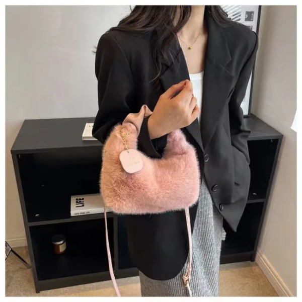 Kvinnor Handväskor i fuskpäls Dragkedja Liten Dam Axel Crossbody Bag Casual Tote Half-Moon Hobos Winder A style light coffee