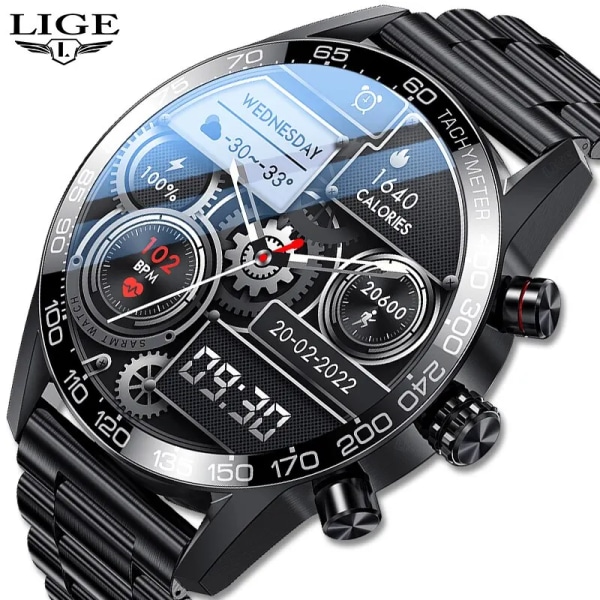 LIGE Smarta klockor för män Smart Watch Bluetooth Calling Smartwatch Fashion Business Klocka Ny Smartband Man Reloj 360 360 black steel belt