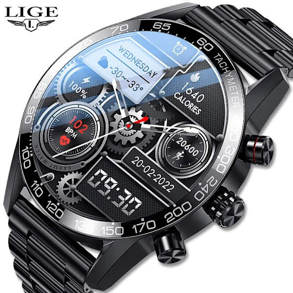 LIGE Smarta klockor för män Smart Watch Bluetooth Calling Smartwatch Fashion Business Klocka Ny Smartband Man Reloj 360 360 silver steel belt