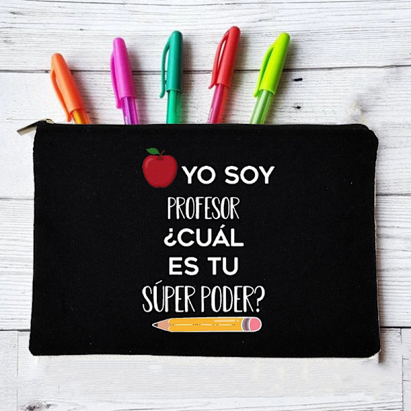 Yo Soy Profesor Cual Es Tu Superpoder Spansk Rese Sminkväska Organizer Presenter Sminkväskor Lärare Canvas Penna Förvaringspåse W01322-TBBK-D