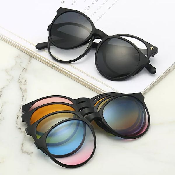 5PCS Magnetisk polariserad klämma på solglasögon Damer Män Plastram för nattkörning Solglasögon UV400 2249A-C1-Polarized